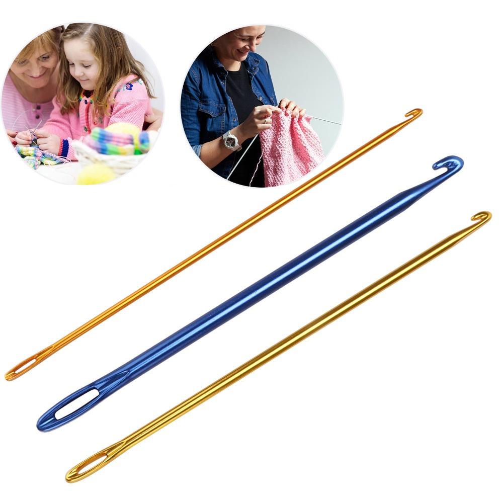 3Pcs Aluminum Tunisian Afghan Crochet Hook With Eye Hole Knitting Needles For Scarves Gloves