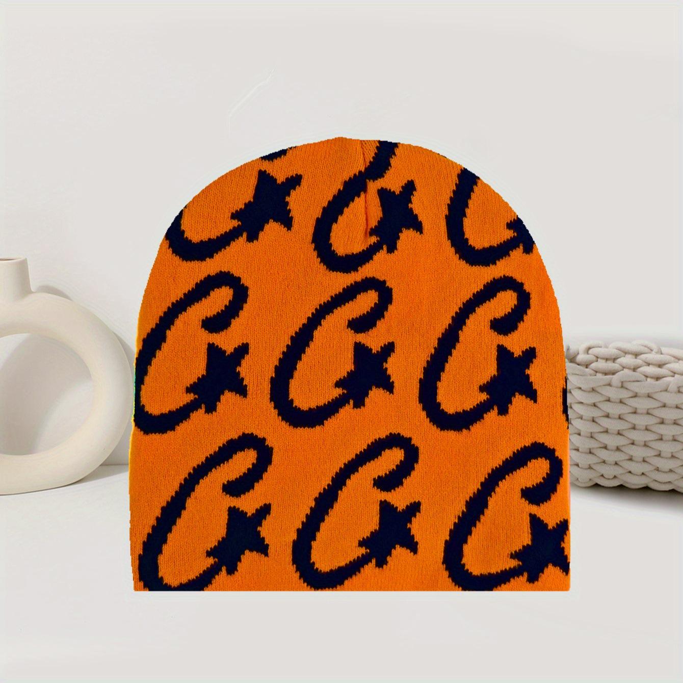 Y2K Knit Hat - Meteor Jacquard Beanie, Street Style Hip Hop Hat One Size оранжевый