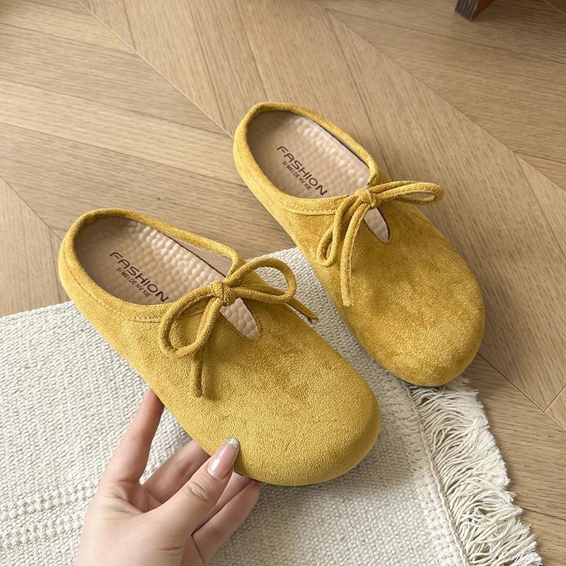 Soft Leather Thick-soled Bag Head Half Slippers Women's Outer Wear 2025 Autumn New Non-slip Pregnant Women Ugly Boken Half-tray Shoes