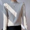 Pull Tricoté Élégant Mode Col Mi-Haut Uni Femmes Automne Décontracté Coupe Slim Manches Longues Pulls Femmes Tops Hiver Chaud Maille de Base 24880