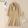 ZANZEA Women Elegant Casual Round Neck Long Sleeve Dress