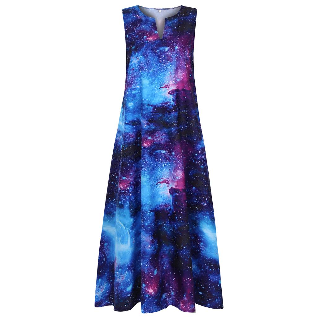 Fashion 3D Star Print V-Neck Sleeveless Long Maxi Comfortable Dress Lightweight High Recognition Elegant with Flattering Chic Dress for Party