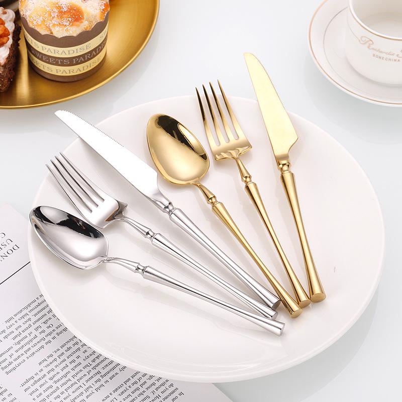 Stainless Steel Small Waist Cutlery Set: Steak Knife, Fork, Dessert Spoon, Mirror Finish.
