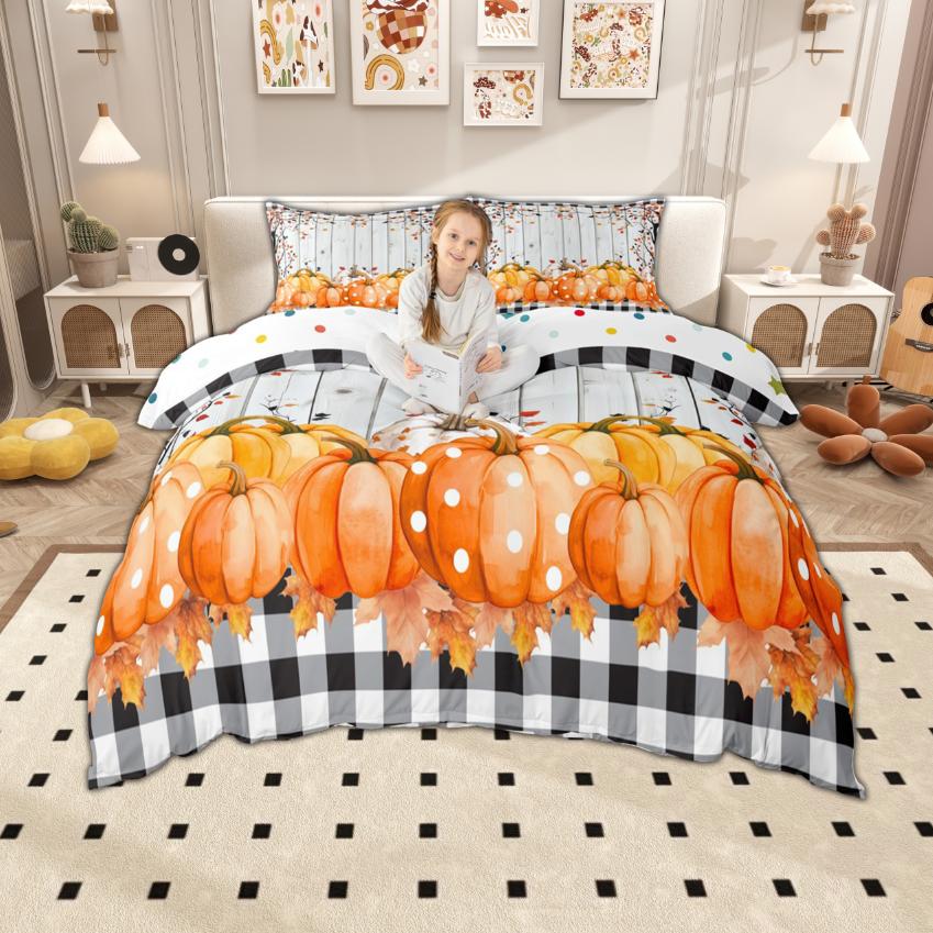 Homewish Hello Fall Duvet Cover Set Autumn Pumpkin Bedding Set Rustic Farmhouse Truck Quilt Cover Set