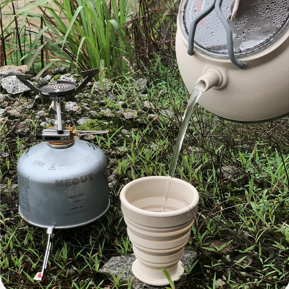 1.5L Silicone Kettle with Handle Outdoor Collapsible Kettle Stainless Steel Bottom Portable Camping Kettle for Travel Picnic