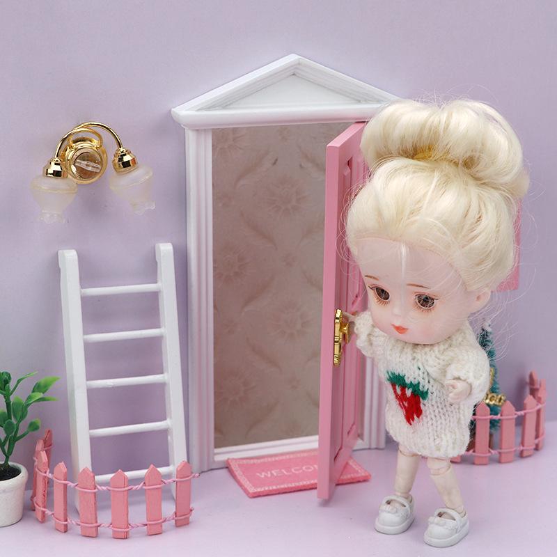 1:12 Mini Dollhouse Furniture Set - Wooden Door, Ladder, Fence, Mailbox Accessories for OB11 Dolls