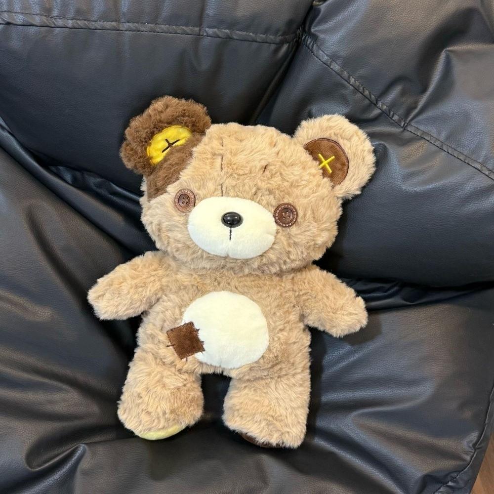 Soft Bear Plush Toy Patchwork Bear Stuffed Doll Kawaii Button Bear Plush Doll Birthday Gifts