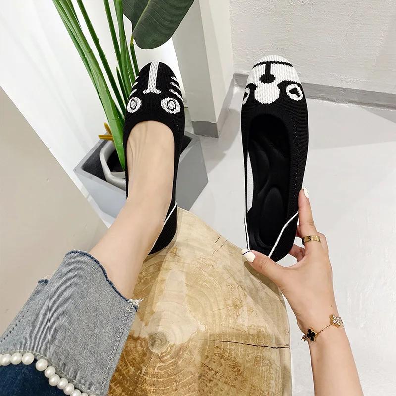 fashion Breathable  Shoes Cat and Dog Series Round Toe Shallow Mouth Single Shoe Women's Casual Comfort Knitted Shoes 2024