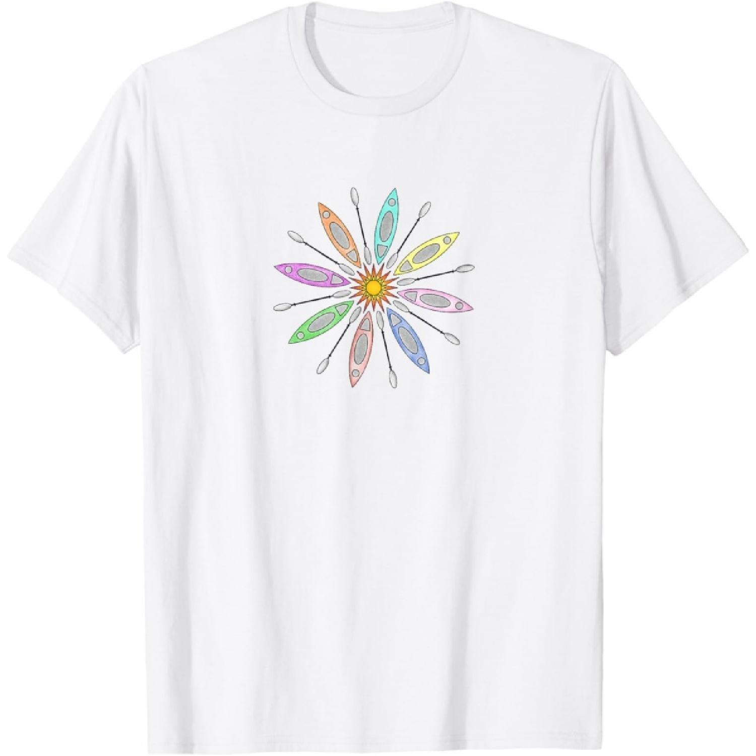 

Kayaks and Paddles Around the Sun, Kayakers Mandala Design T-Shirt XXXXXL білий