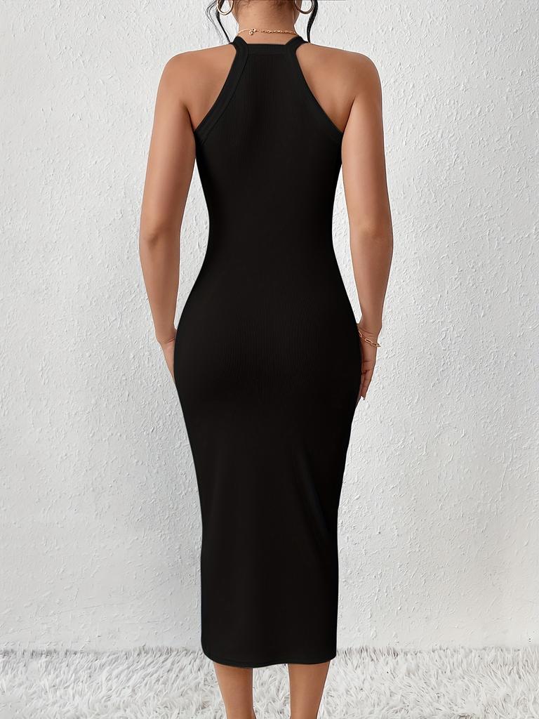 O-Ausschnitt Unifarbenes KleidElegante Ärmellose Bodycon-Kleider Lässiges Kleid