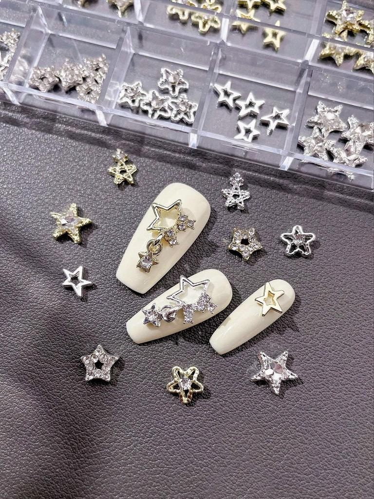 1Box(60pcs) Diamond-encrusted Five-pointed Star Alloy Nail Art Jewelry Decoration