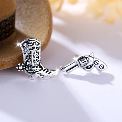 Creative Gun Shoe Asymmetric Stud Earrings for Women Unique Chic Silver Color Party Earrings Jewelry for Lady