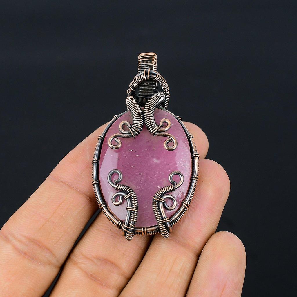 Pink Monalisa Pendant, 999 Copper Wire Wrapped Pendant Handmade Gemstone Jewelry, Gifts For Wife Brand New Pendant