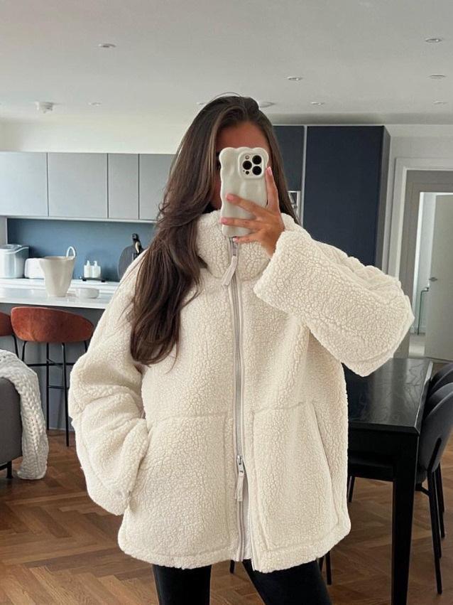 Europäische & Amerikanische Damen Lammwolle Hochkragen Jacke - Herbst/Winter Unifarben, Gemütlicher Stil