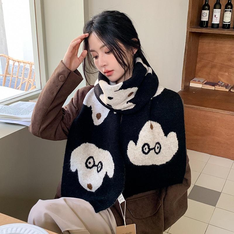 Versatile Small Scarf Women's Autumn and Winter Soft Waxy Knitted Neck Protection Scarf New Trendy Printing Pattern To Keep Warm