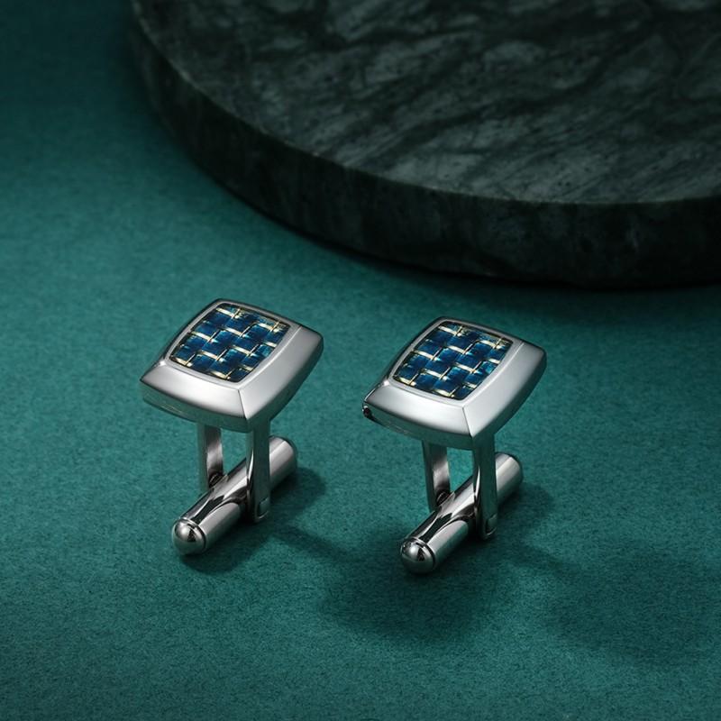 

European American New Stainless Steel Beveled Edge Drop Glue Carbon Fiber Cufflinks Titanium Shirt French None синий