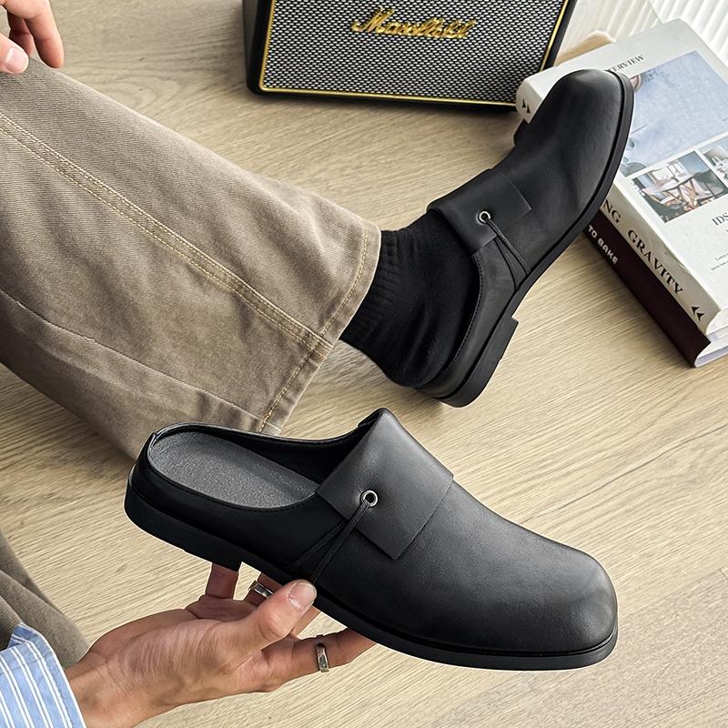 Fashion Breathable Slip On Footwear New Leather Mules Shoes Men's Half Shoes for Man Luxury Brand Slippers Men Designer Casual Shoes