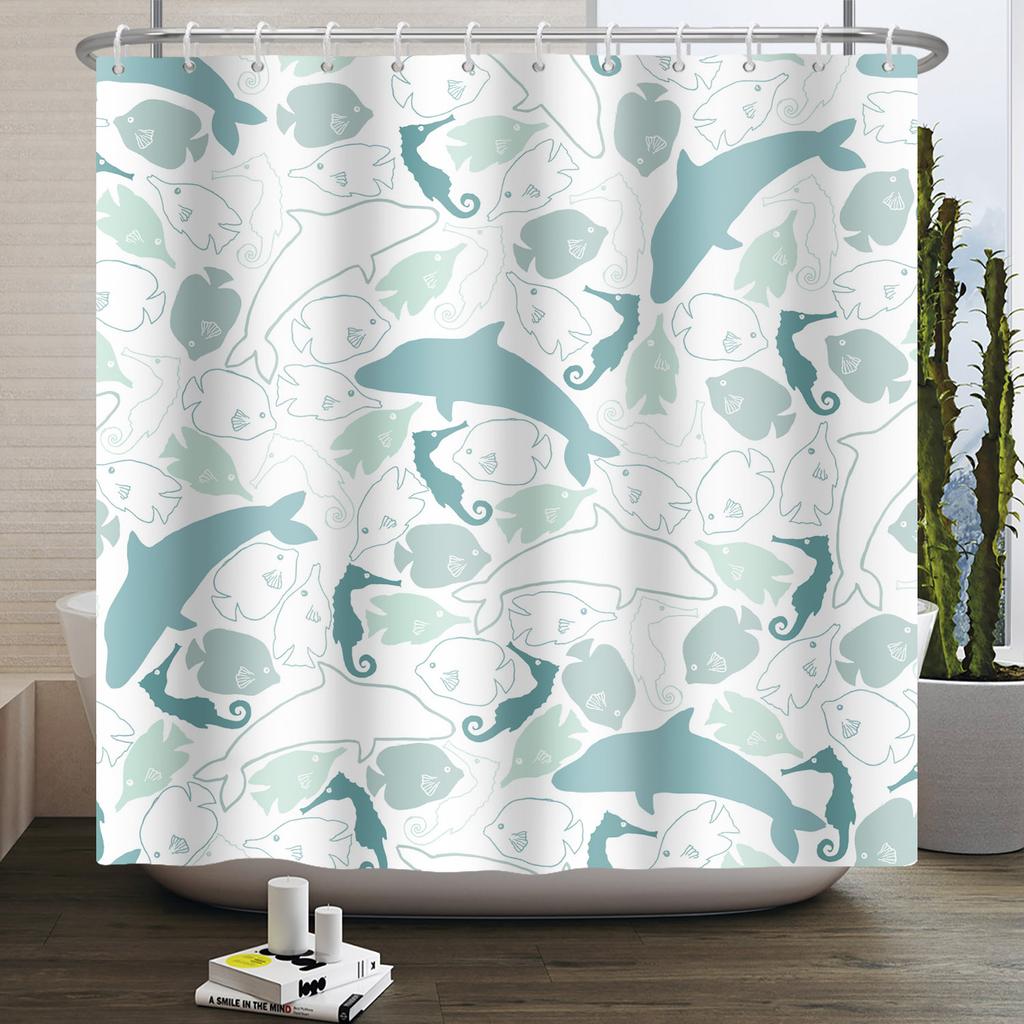 Sea Animals Shower Curtains Cute Dolphin Jellyfish Turtle Starfish Shell Coral Bathroom Bath Curtain Bathtub Privacy Partition