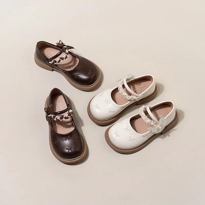 Elegant Girl Princess Shoes Embroidered Sweet Kids Mary Jane Shoes New Chic Children's Causal Dress Leather Shoes Lolita Style