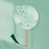 Vintage Chinese Style Round Hand Fan Silk Material Long Handle Ancient Tassel Dance Fan Embroidery Design Wedding Party Fan