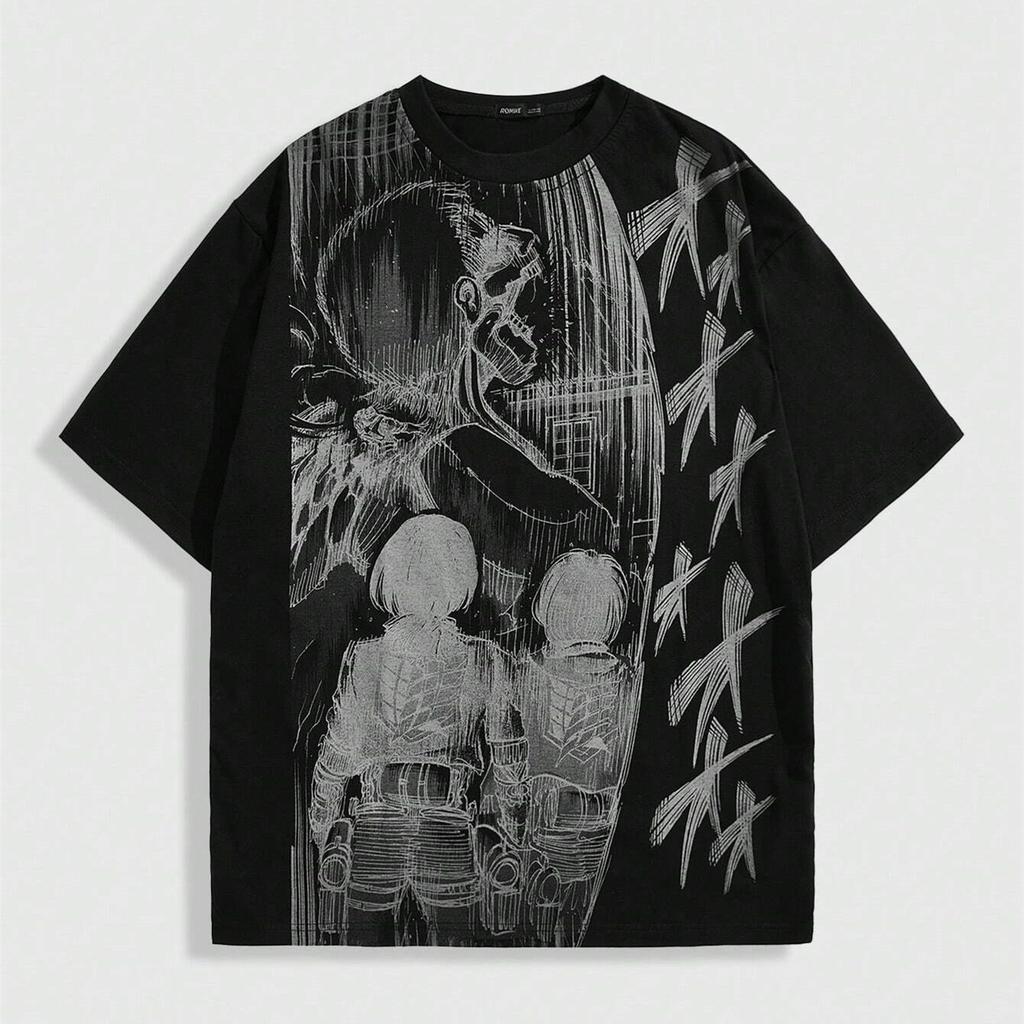 ROMWE X Attack On Titan Men Skull Print Tee