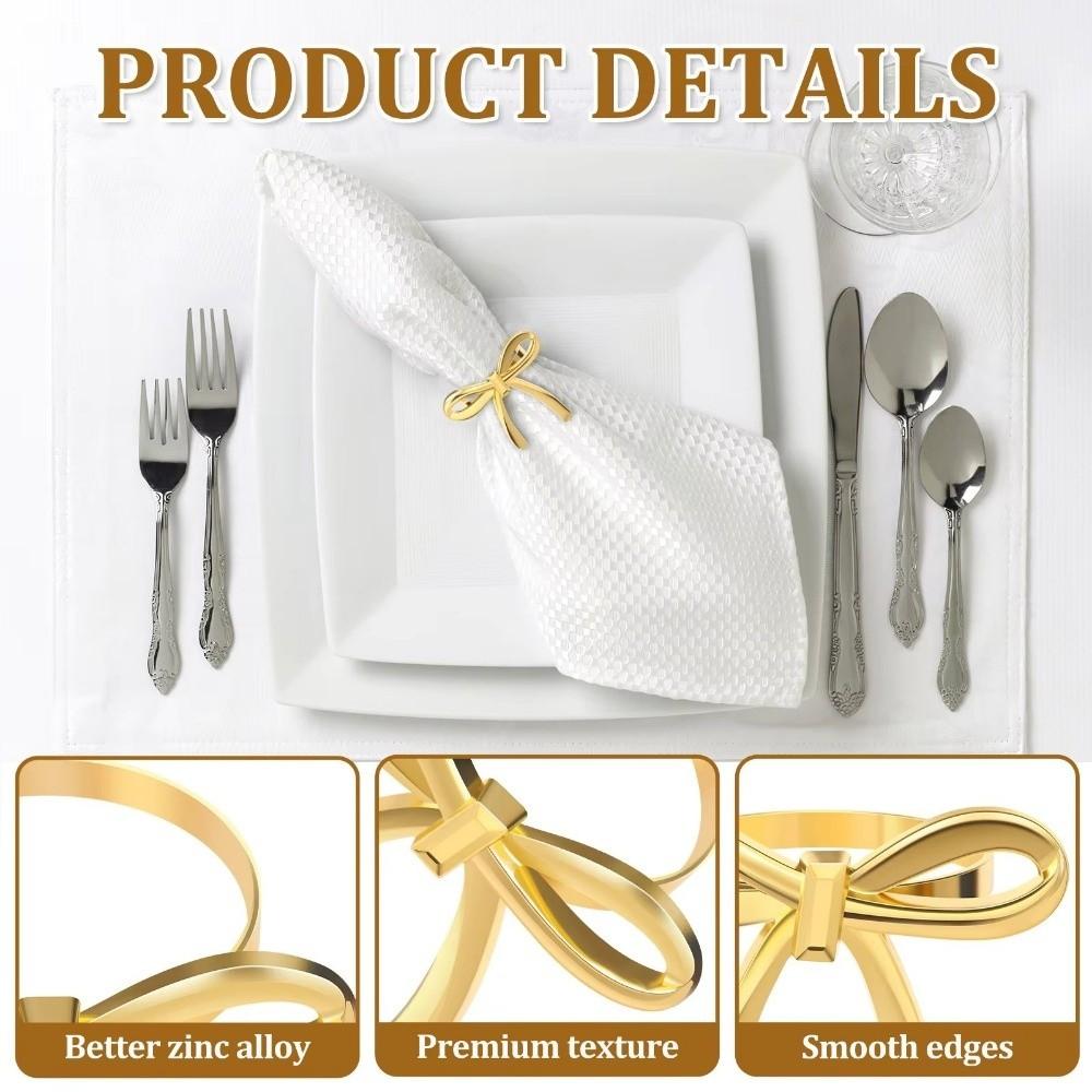 6 Pcs Gold / Silver Bow Napkin Ring Luxury Serviette Ring Napkin Buckle  Thanksgiving Easter