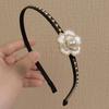 Black Classic Pearl Zirconia Royal Camellia Rose Headband