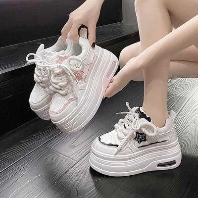 Soft Leather White Shoes for Women New Spring Korean Version Versatile Internal Height-enhancing Casual Shoes Thick Sole Sponge Cake Breathable