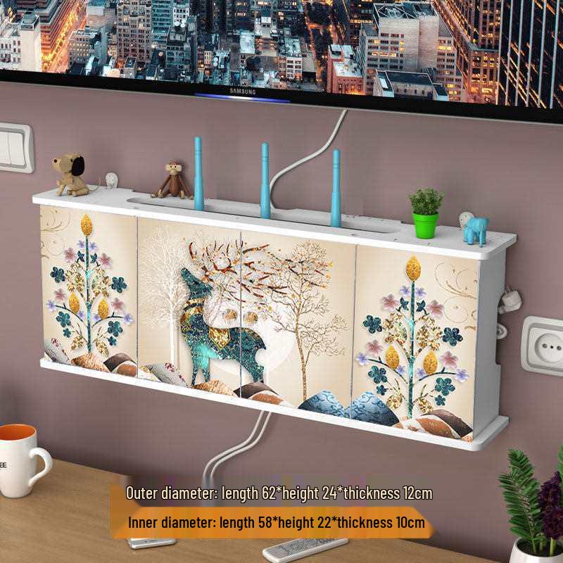 Wall-Mounted No-Drill WiFi Router and TV Set-Top Box Shelf for Living Room/Bedroom
