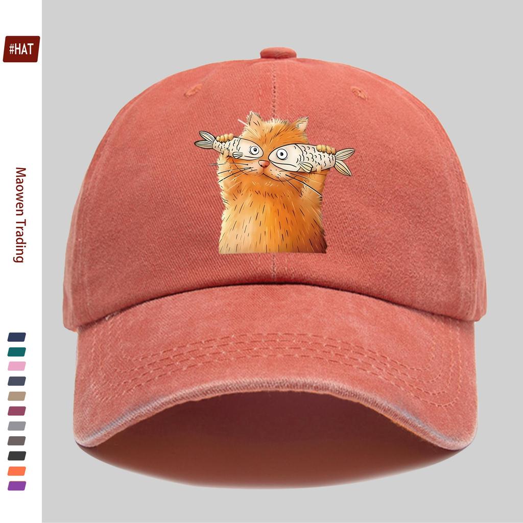 Pc Unisex Playful Cat and Fish Pattern Print Baseball Cap Ideal Decorative Hat for Pet Lovers Multiple Colors Available Comf