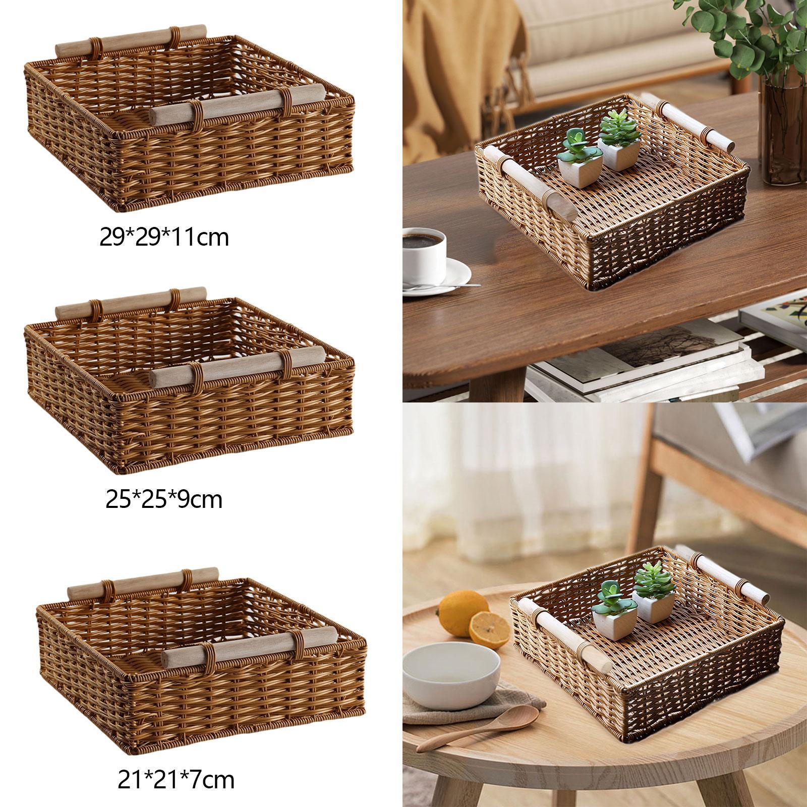 Hand Woven Basket Kitchen Organizer Sundries Serving Tray Handwoven Plate Multipurpose Fruit Bread Basket for Table Camping 25x25x9 cm