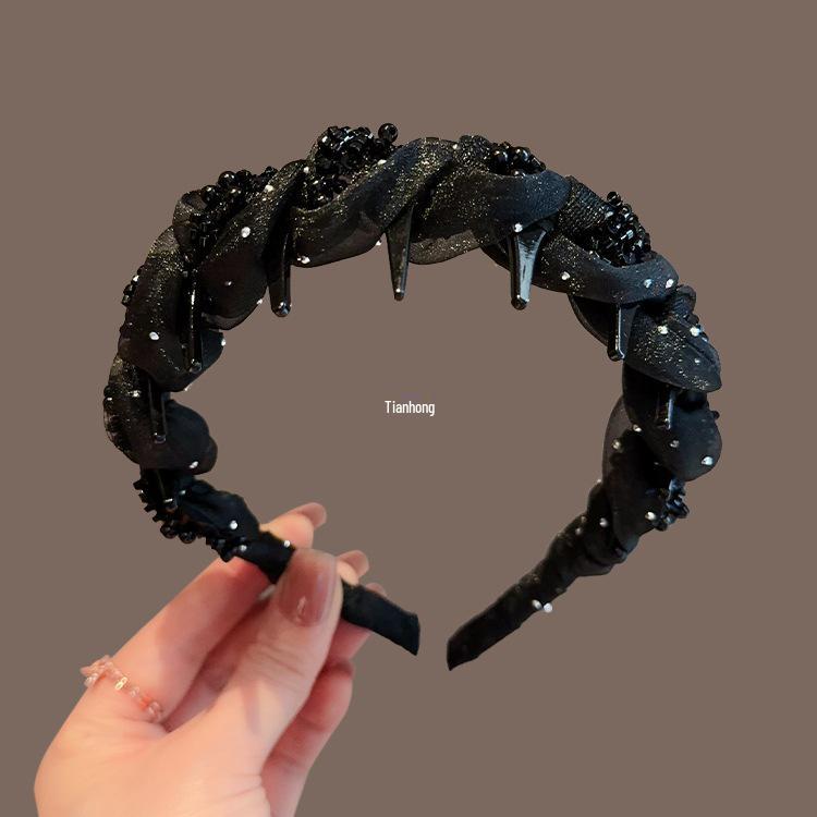 

Кристальная бисерная повязка на голову «Рыбий хвост» с зубчатой высокой короной - Женственный аксессуар для волос в западном стиле