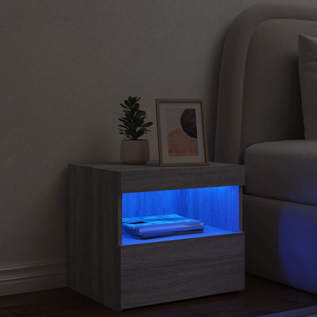 Nightstand with LED Lights Grey Sonoma 50x40x45 cm