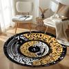 Rustic Round Calligraphy Gold Area Rug, Non-Slip Floor Mat for Bedroom