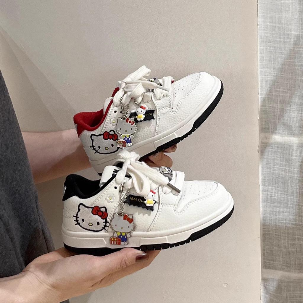 2026 Spring Korean Style Girls' Cartoon KT Cat Low-Top White Sneakers - Versatile Sports & Training Shoes