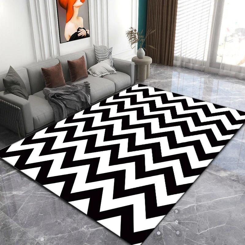 Nordic Black White Jagged Pattern Carpets for Living Room Soft Washable Non-slip Large Area Rugs for Bedroom Decoration Home Mat