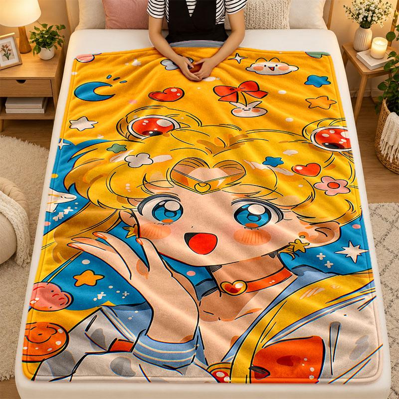 Flannel BlanketSailor Moon Warm Soft Throw Blanket for Indoor Sofa Bed Living Room Use