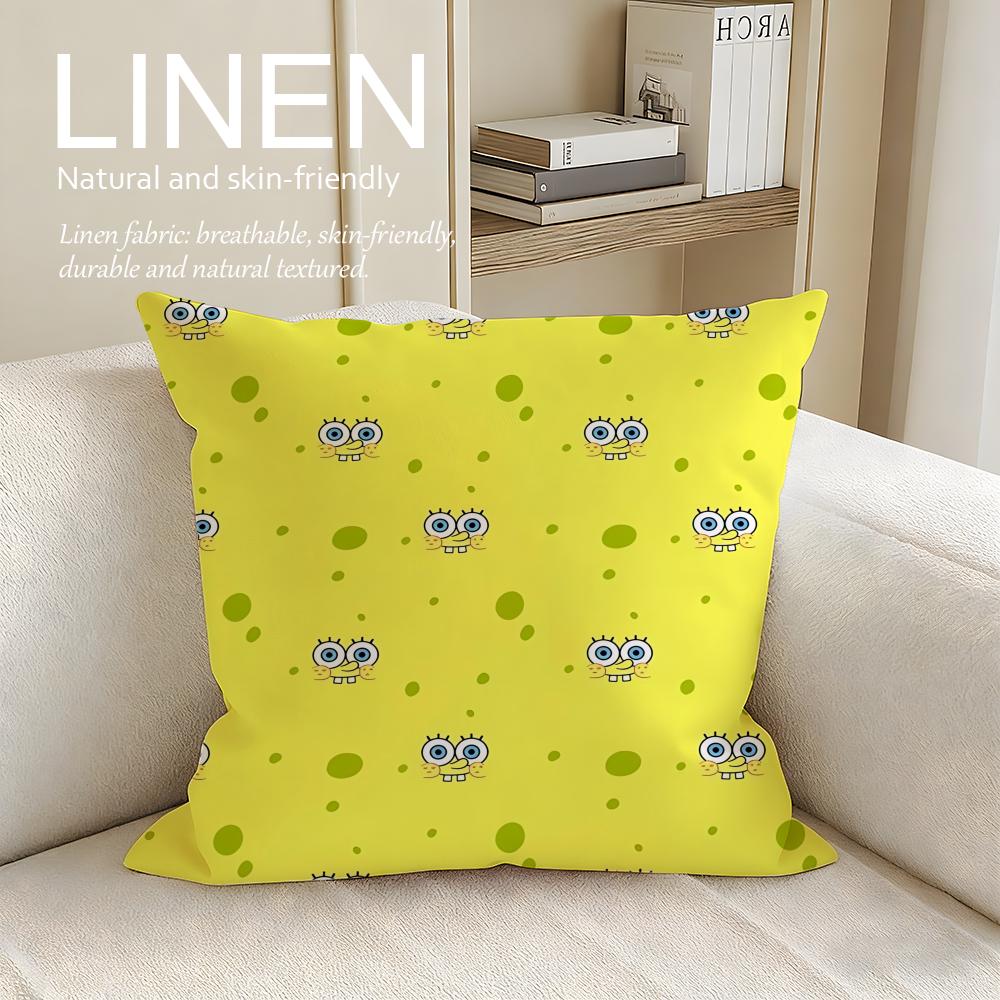 Cute Yellow Sponge Guy Cushion Cover Pillowcase Set Pcs x x Breathable Washable Sofa Cushion Cover