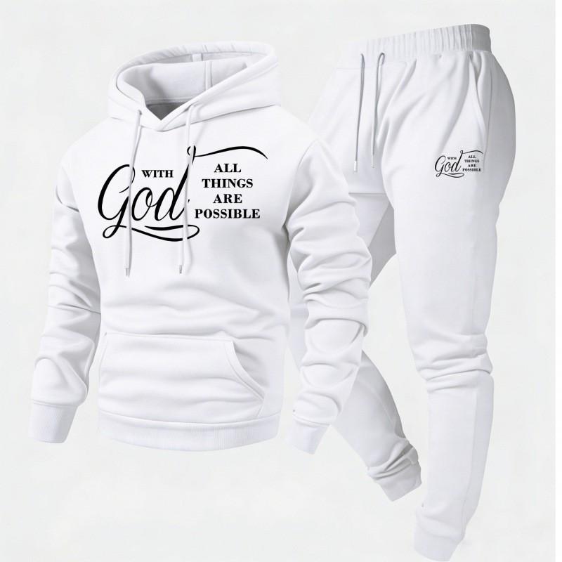 Mens Y2K Style Hooded Sweatshirt Jogger Pants Set - Long Sleeve Fleece-Lined Casual Two-Piece Outfit