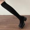 Women's Fashion Knee High Sock Boots Spring Autumn Chunky Block Heel Platform Stretch Boots Elegant Retro Style Botas Mujer