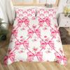 Pink Bowknot Duvet Cover Set Dreamy Princess Style Women Girl Soft Microfiber Bedding Set Pink Floral Queen King Comforter Cover