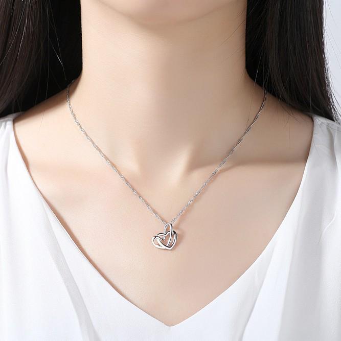 Elegant Double Heart Pendant Necklace - Frosted Women's Accessory