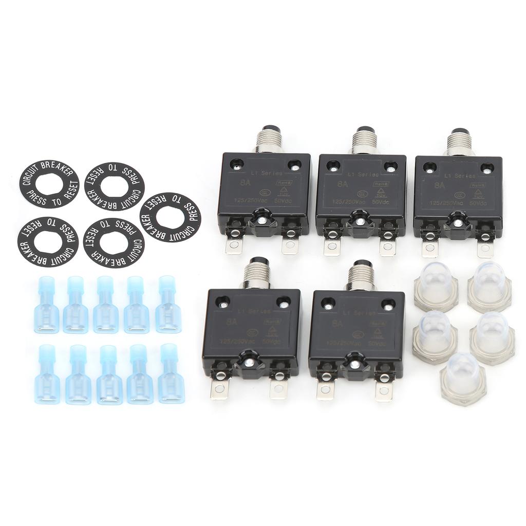 8A Termisk strømbryter med hurtigkoblingsterminaler Vanntett hette Trykknapp Manuell tilbakestilling