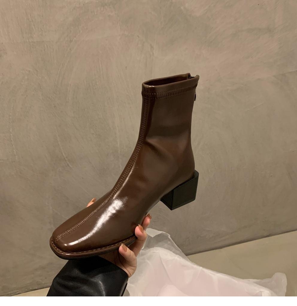 High-heeled Square-headed Small Short Boots for Women's 2025 Autumn and Winter New Martin Boots Niche Thick-heeled Design French Thin Boots