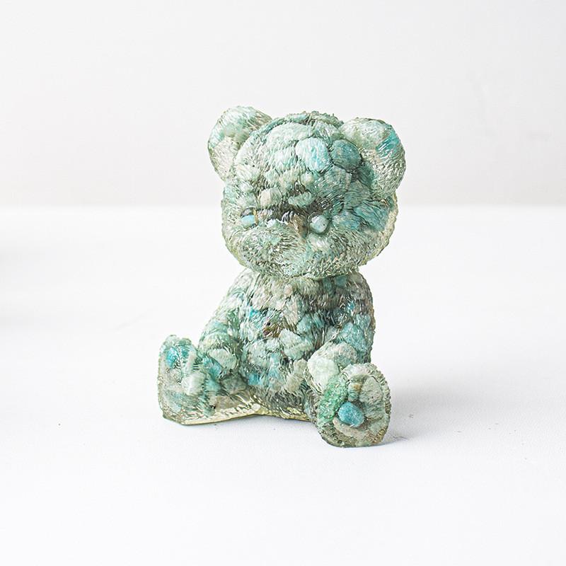Crystal Resin Bear Desk Ornament With Natural Water Crystals For Home Office Decor