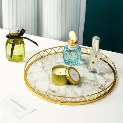 S/L1pc kozmetik ve fındık ve çay bardağı saklama Basit lüks stil mermer tepsi, Zarif Yuvarlak Meyve ve Mücevher Tepsisi, Yeniden Kullanılabilir Çay Tepsisi Ev Tipi.