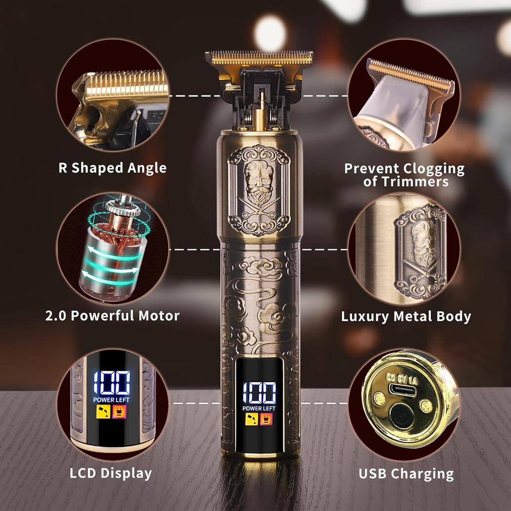 Professioneller Bartschneider mit LCD-Display, Haarschneider mit T-Klinge & Schnurrbarttrimmer-Set für Männer