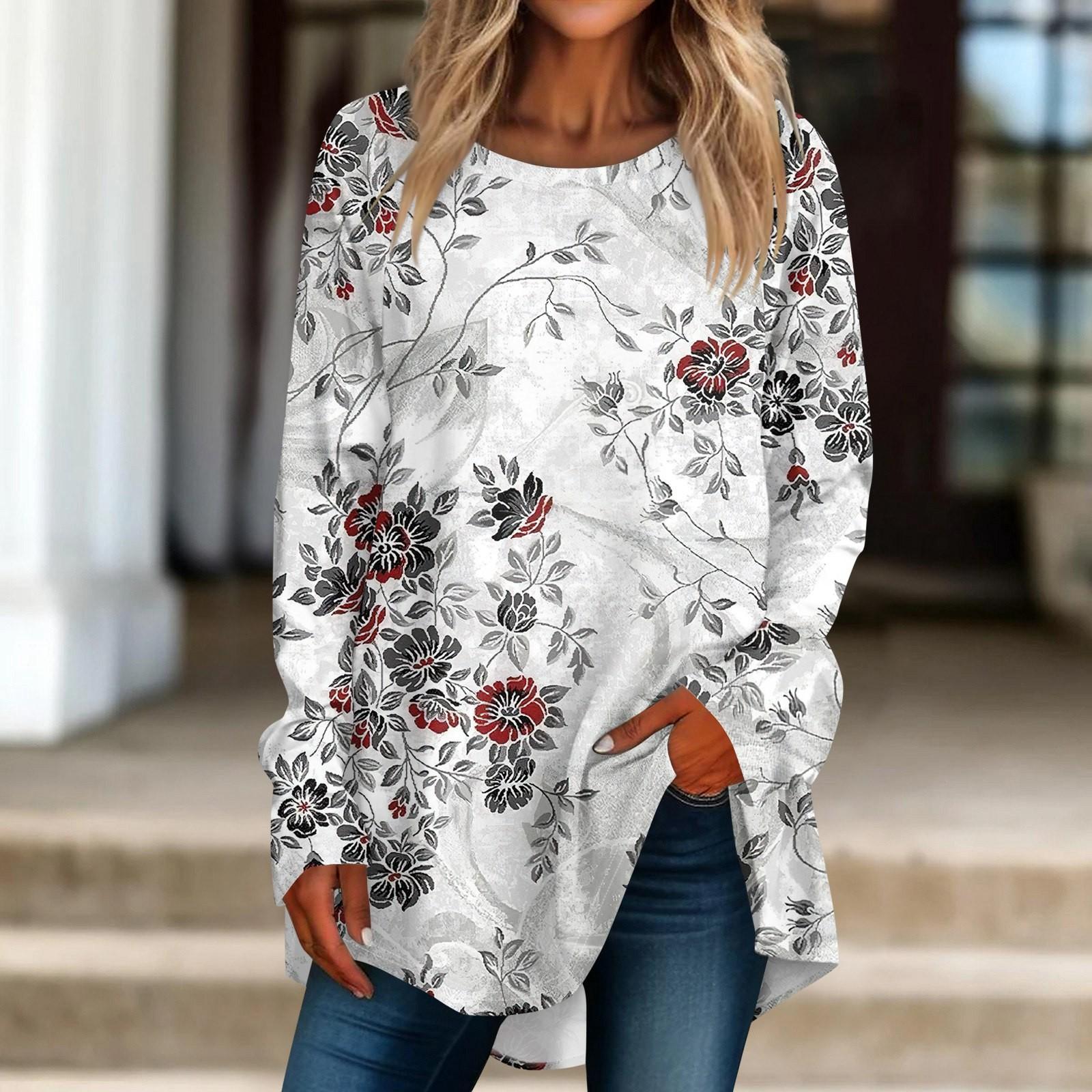 

Женская повседневная футболка больших размеров с длинными рукавами и круглым принтом, верхний пуловер L