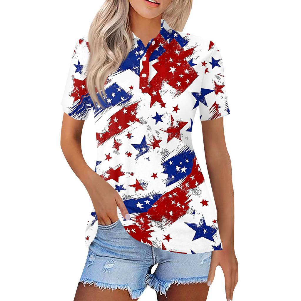 Women's Fashion Casual Lapel Short Sleeve Printed Shirt Women's Button Up Tops