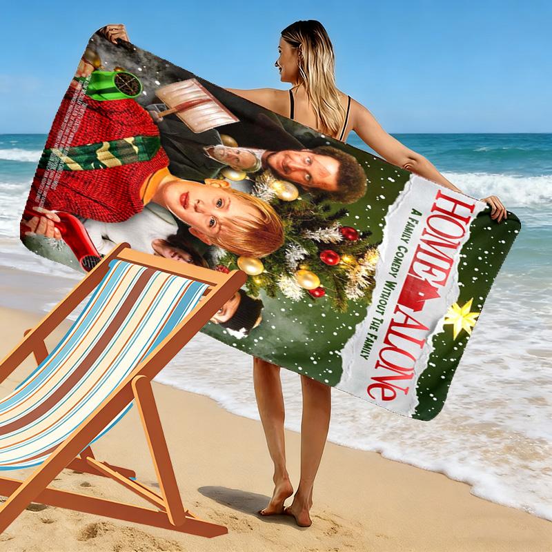 Home Alone Christmas Print Beach Towel, Large Soft Quick Dry Towel for Beach Camping Swimming